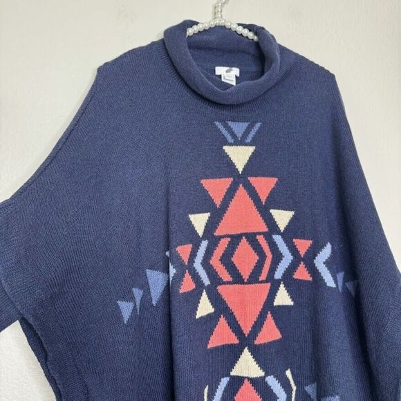 J. Jill Sweater XS Southwestern Aztec Pullover Knit Poncho Long Sleeve Relax - Picture 6 of 13